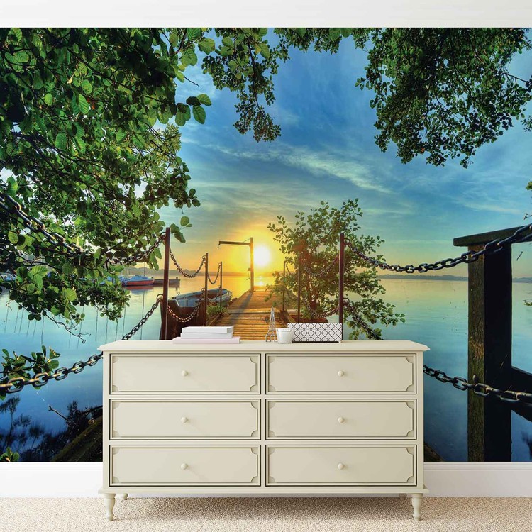 Path Pier Trees Boats Sunset Wall Paper Mural Buy At EuroPosters