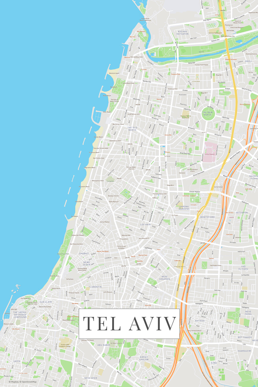 Map of Tel Aviv color ǀ Maps of all cities and countries for