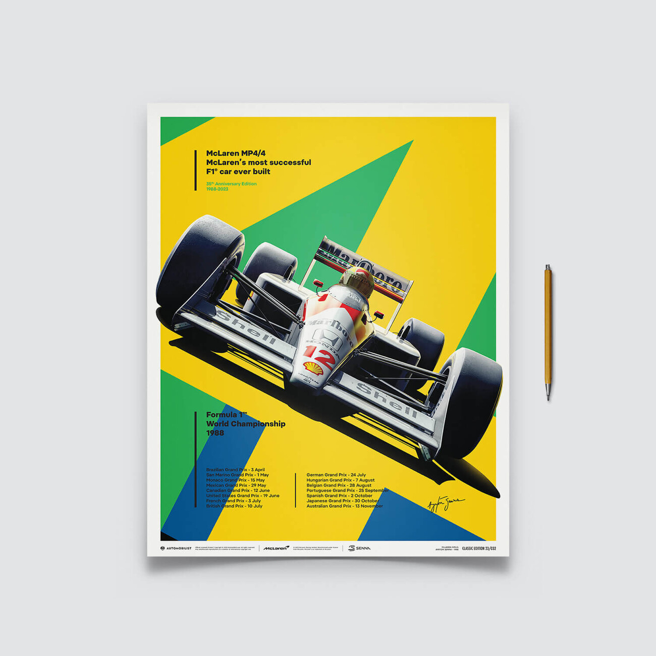 Art Print McLaren MP4/4 - Ayrton Senna - San Marino GP - 35th