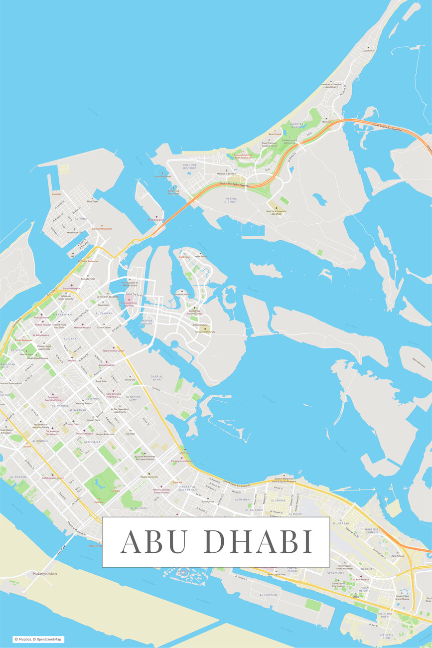 Map of Abu Dhabi color ǀ Maps of all cities and countries for your wall