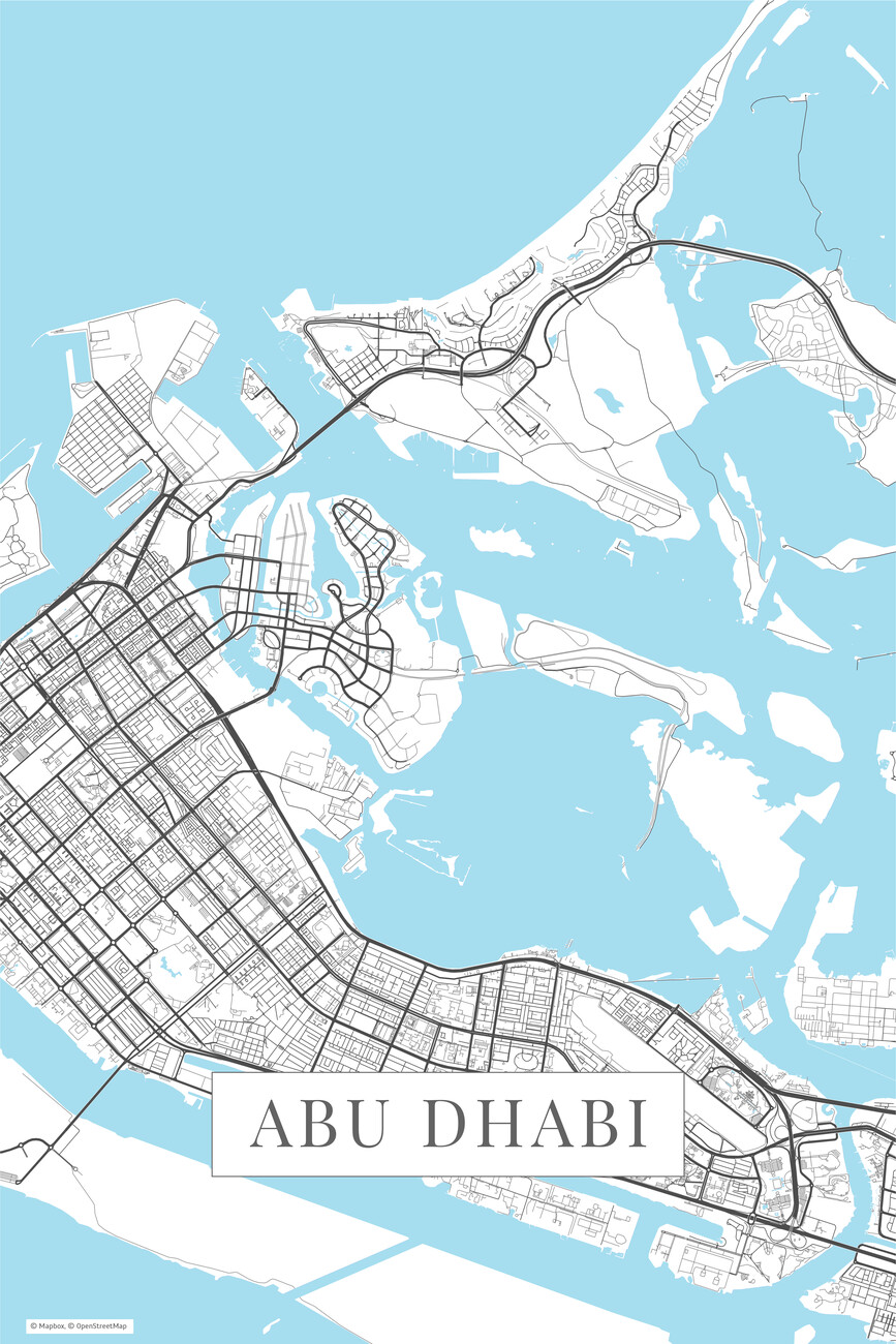 Map of Abu Dhabi white ǀ Maps of all cities and countries for your wall ...