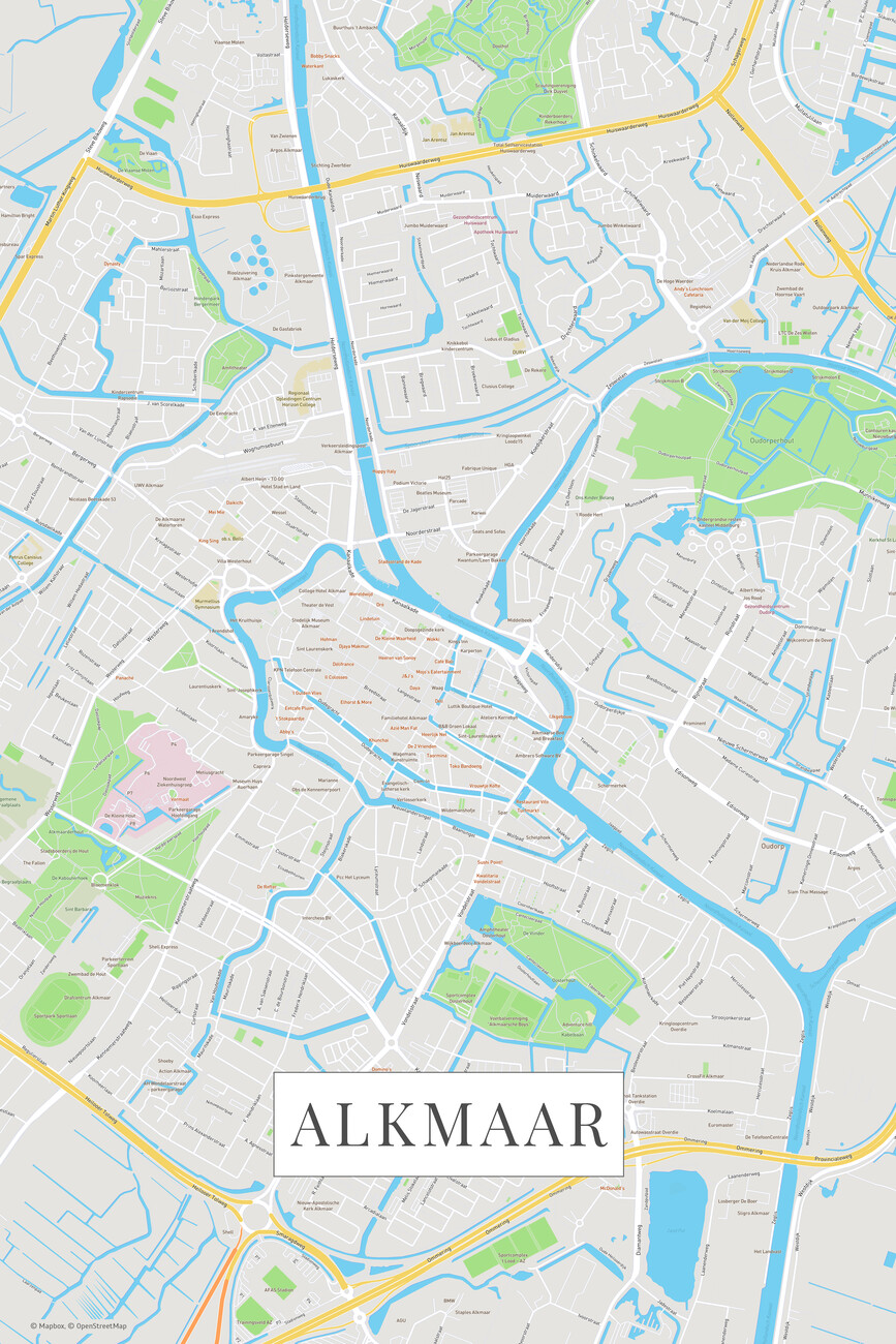 Map of Alkmaar color ǀ Maps of all cities and countries for your wall