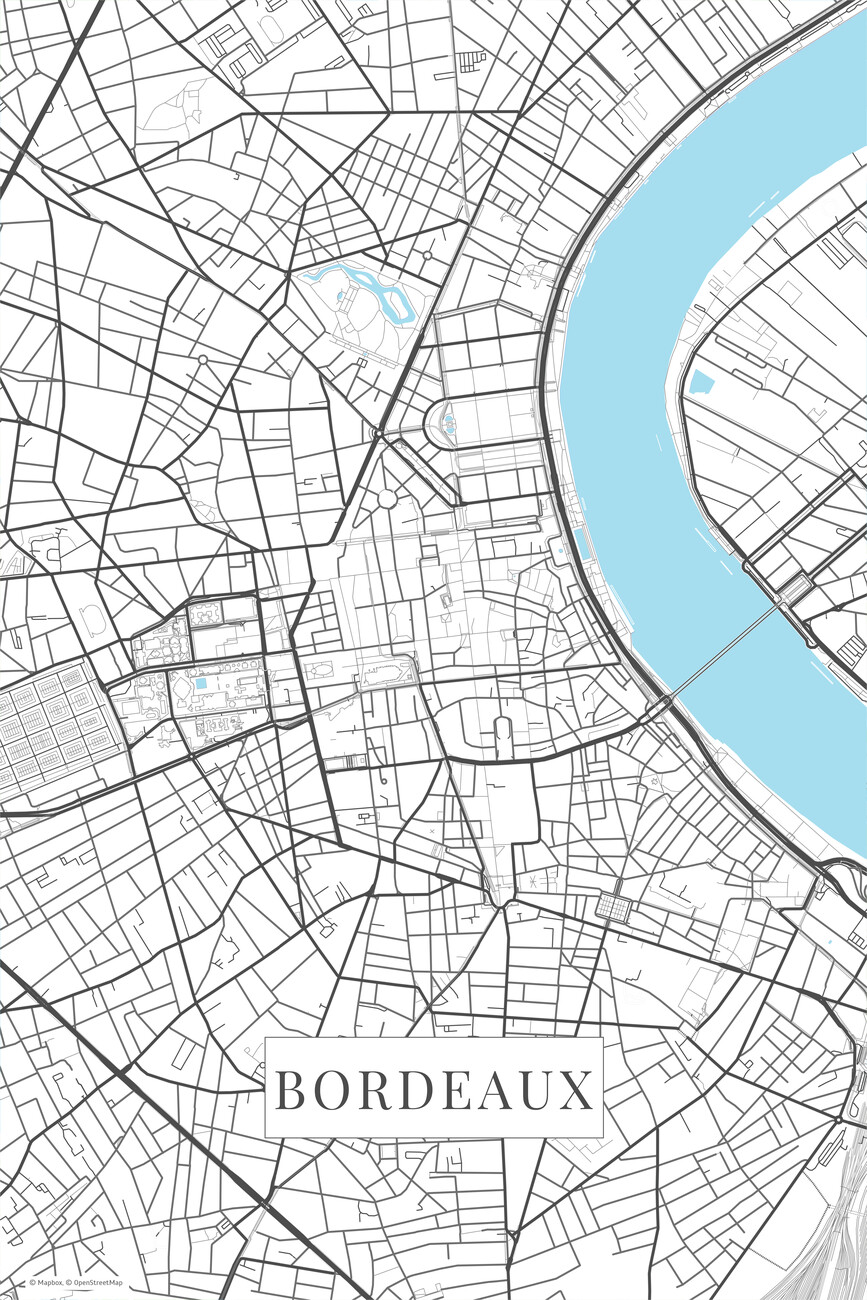 Kartta Bordeaux white ǀ Kaikki kaupunkikartat ja maailmankartat seinälle