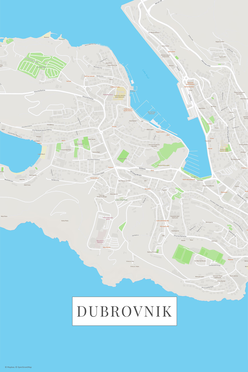 Kartta Dubrovnik color ǀ Kaikki kaupunkikartat ja maailmankartat seinälle