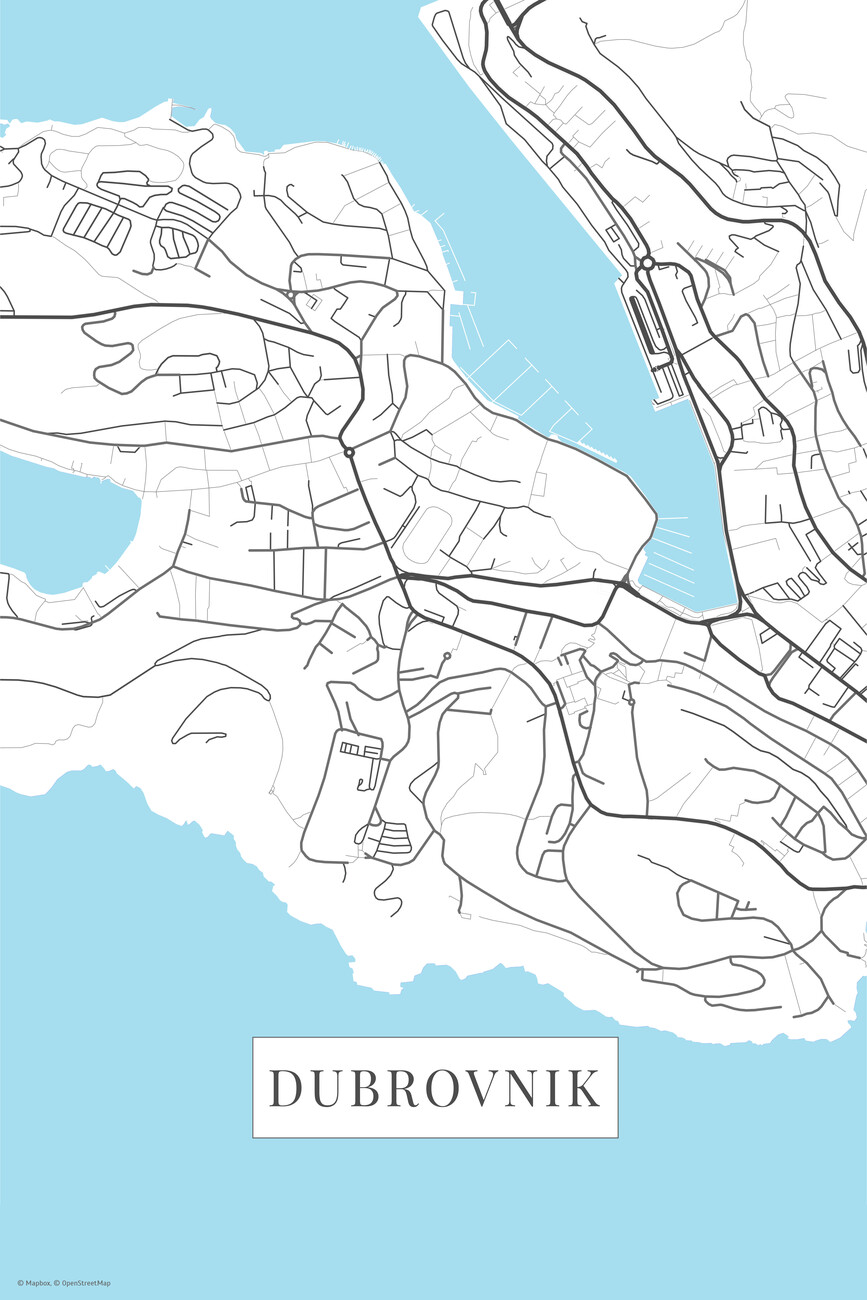 Kartta Dubrovnik white ǀ Kaikki kaupunkikartat ja maailmankartat seinälle