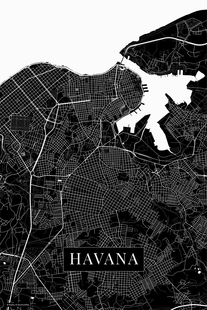 Kartta Havana black ǀ Kaikki kaupunkikartat ja maailmankartat seinälle