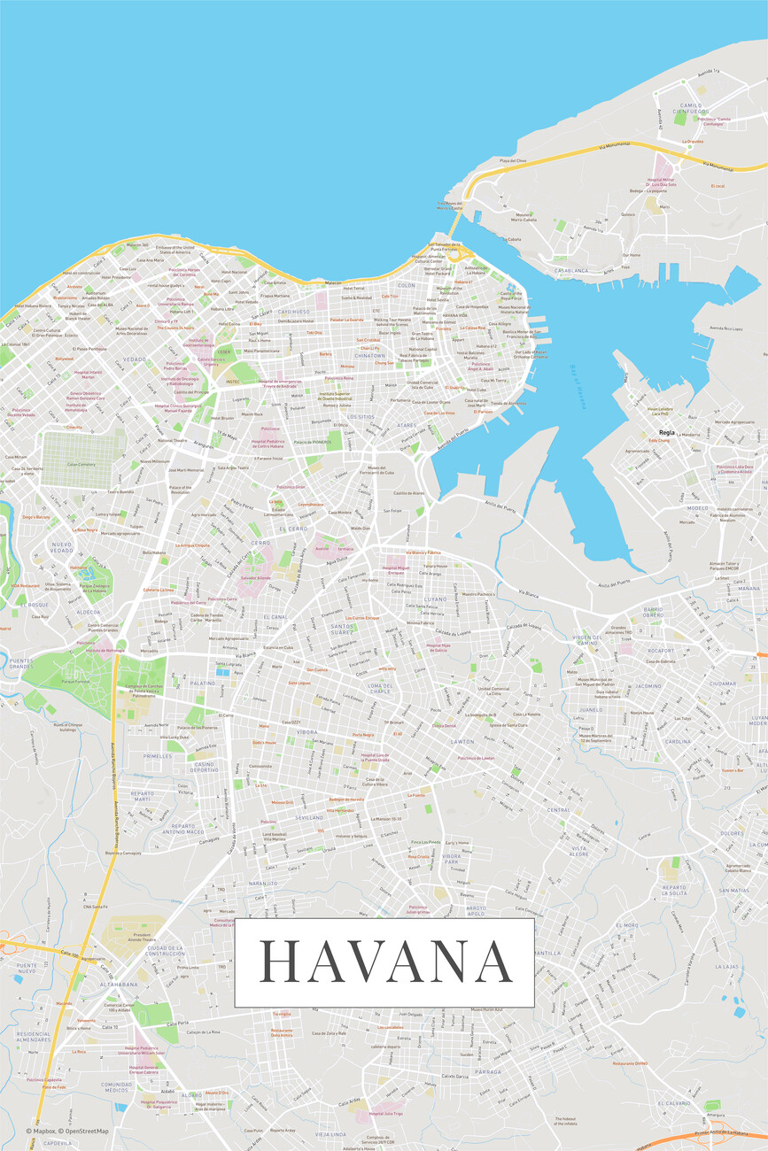 Kartta Havana color ǀ Kaikki kaupunkikartat ja maailmankartat seinälle