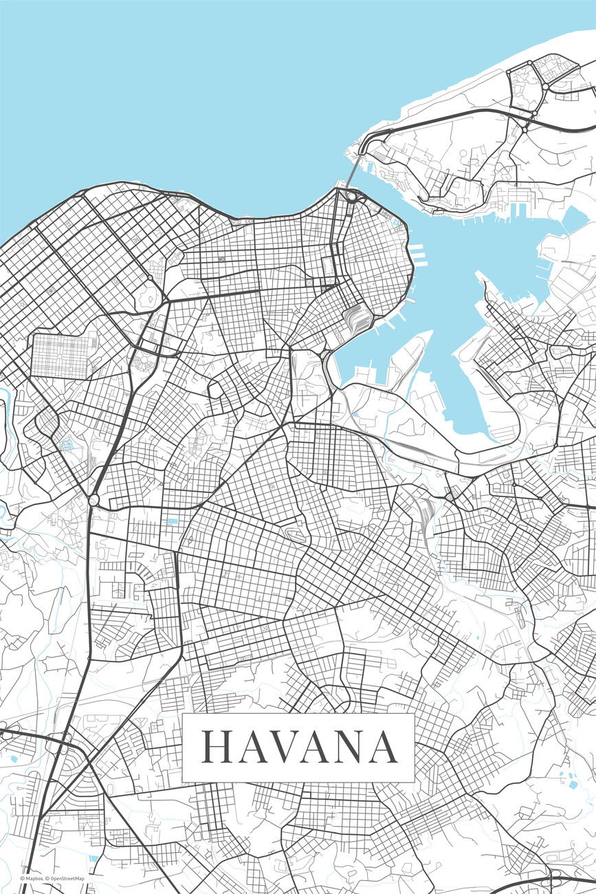 Kartta Havana white ǀ Kaikki kaupunkikartat ja maailmankartat seinälle