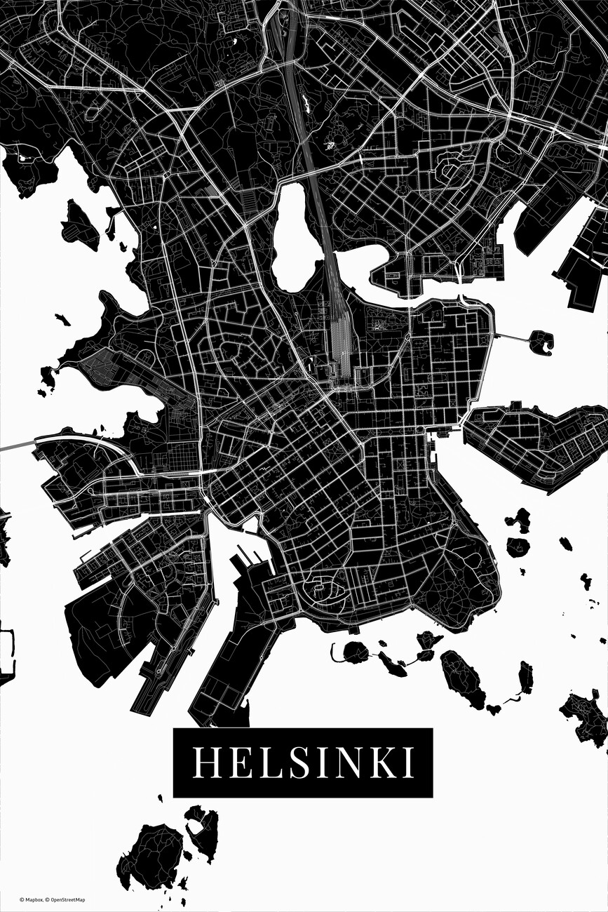 Kartta Helsinki black ǀ Kaikki kaupunkikartat ja maailmankartat seinälle