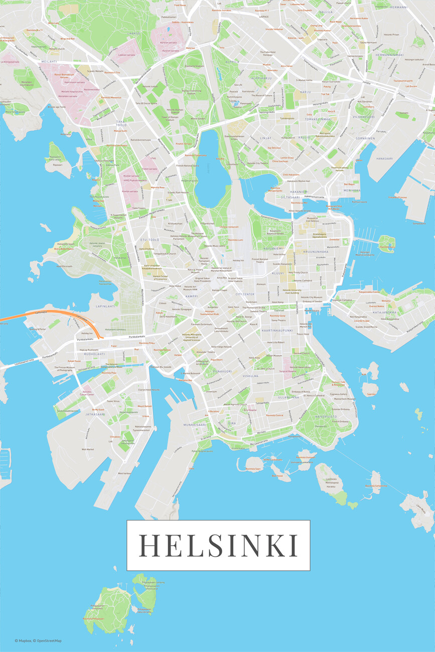 Kartta Helsinki color ǀ Kaikki kaupunkikartat ja maailmankartat seinälle