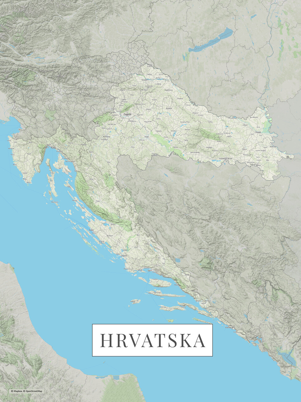 Map of Hrvatska color ǀ Maps of all cities and countries for your wall
