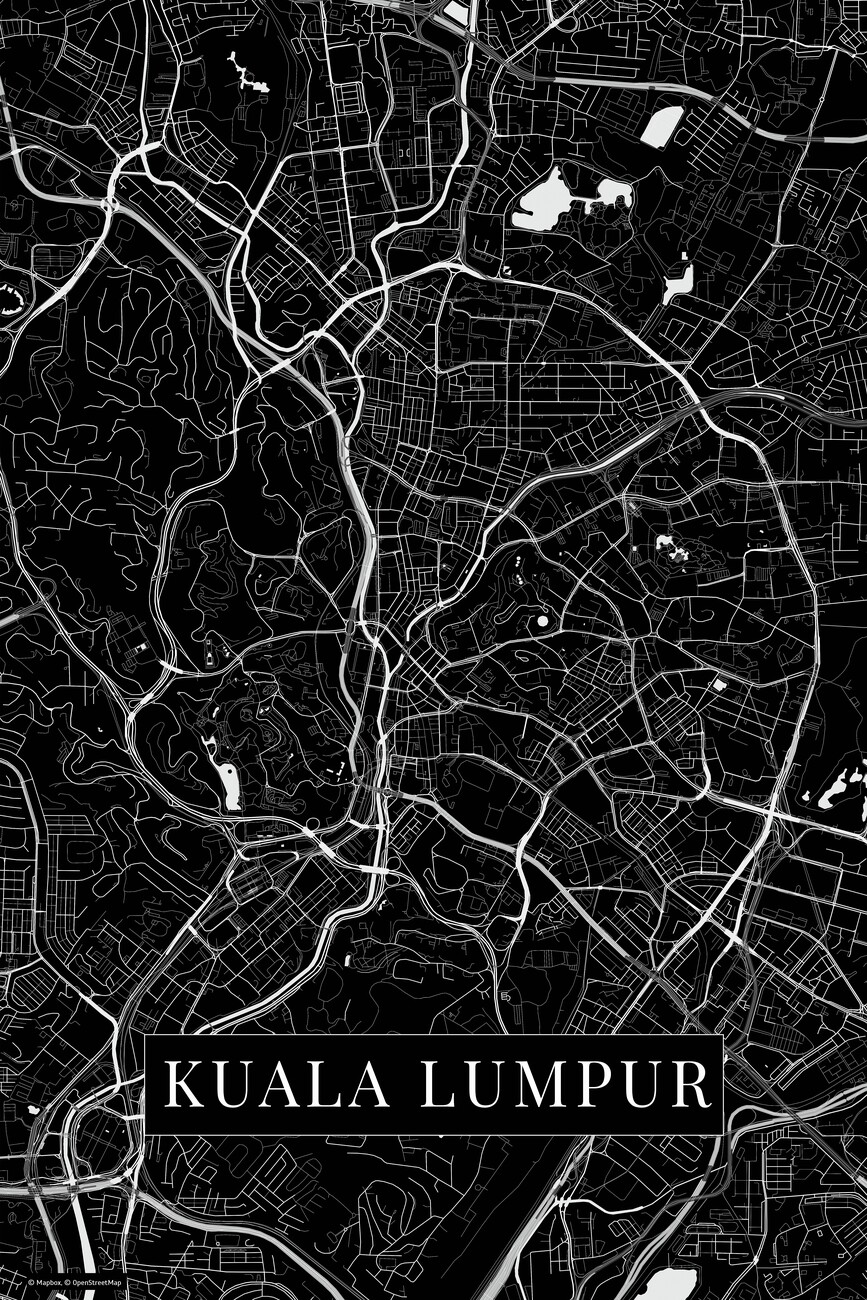 Map Of Kuala Lumpur Black Maps Of All Cities And Countries For Your Wall