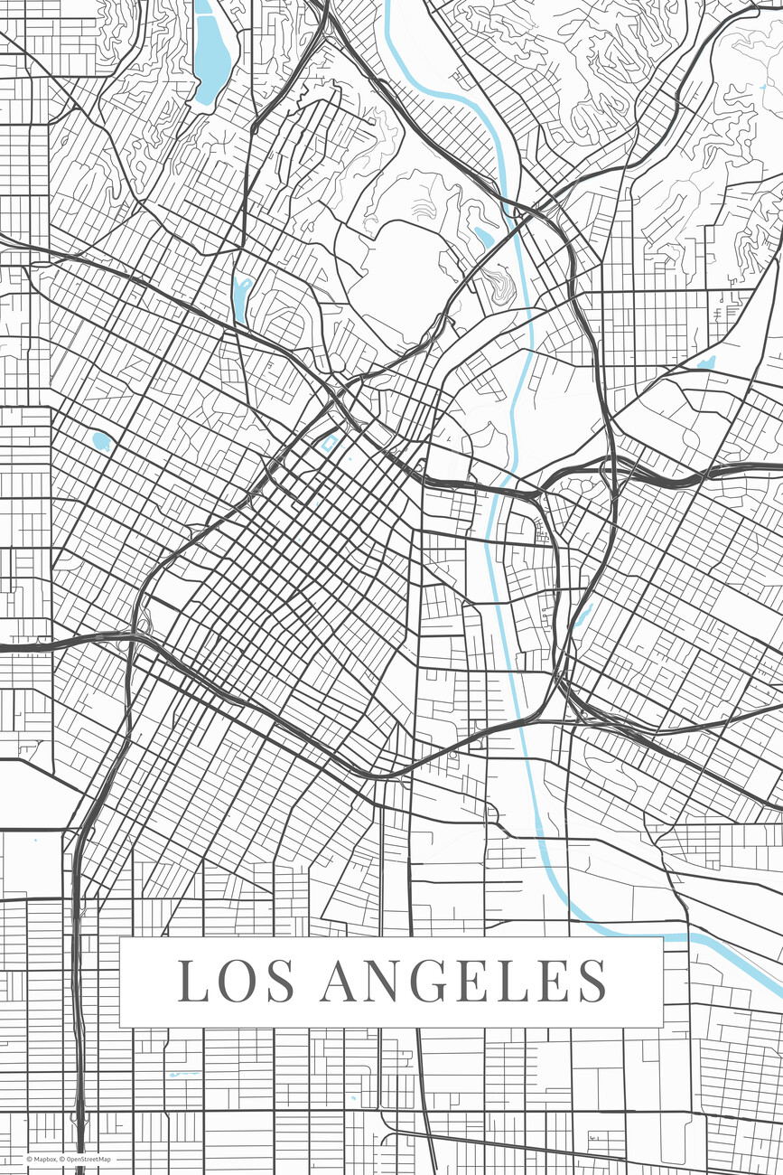 Kartta Los Angeles white ǀ Kaikki kaupunkikartat ja maailmankartat seinälle