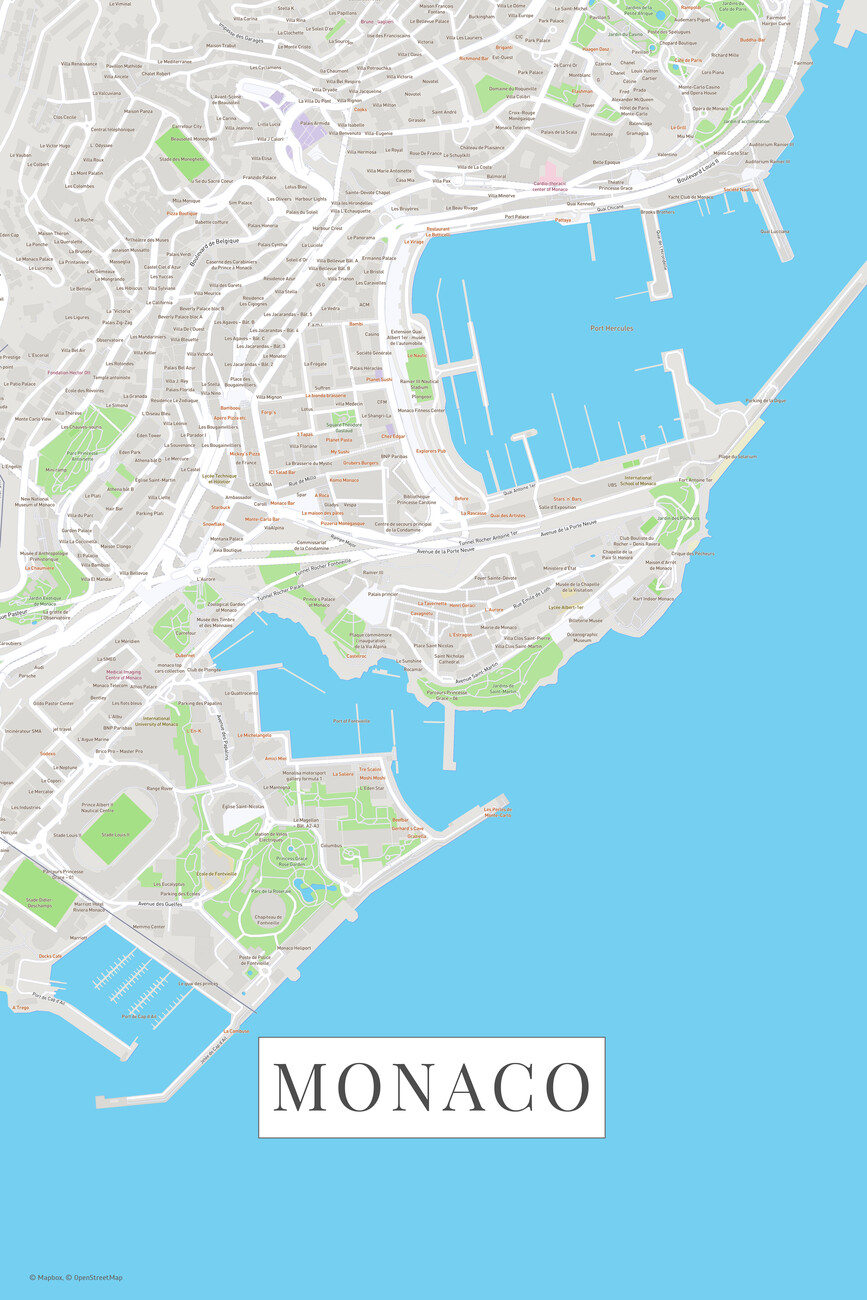 Kartta Monaco color ǀ Kaikki kaupunkikartat ja maailmankartat seinälle