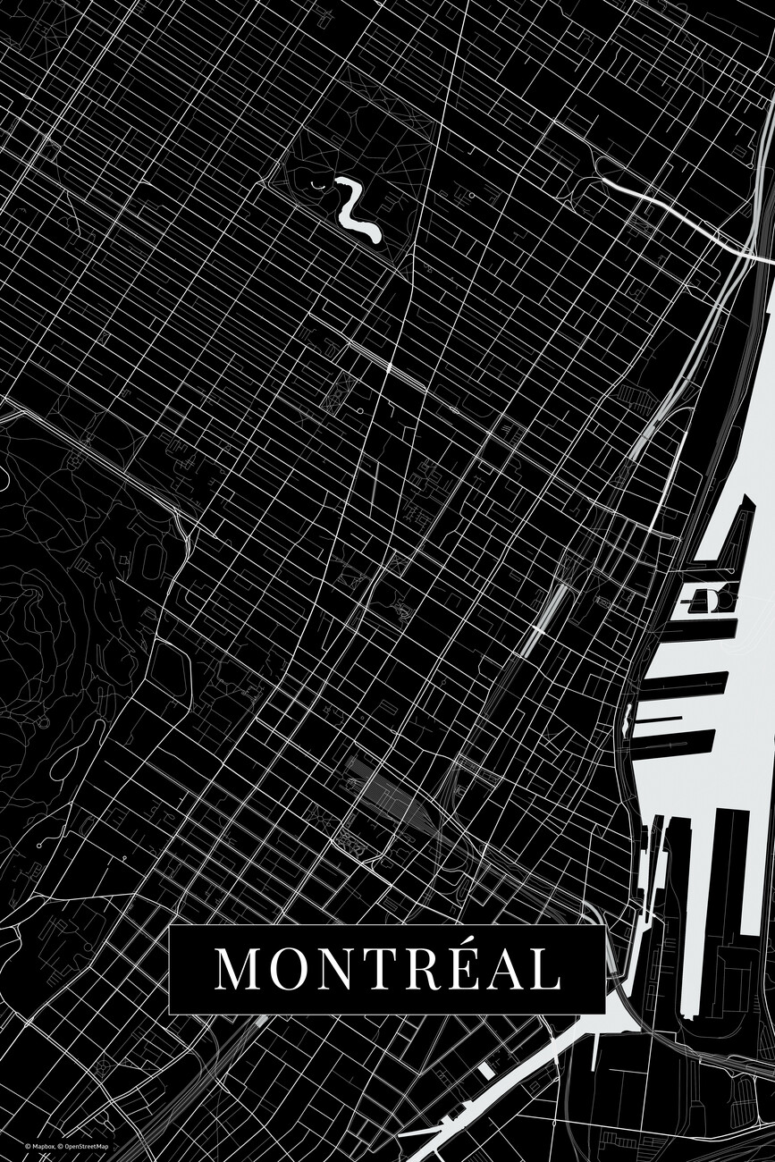 Map of Montreal black ǀ Maps of all cities and countries for your wall