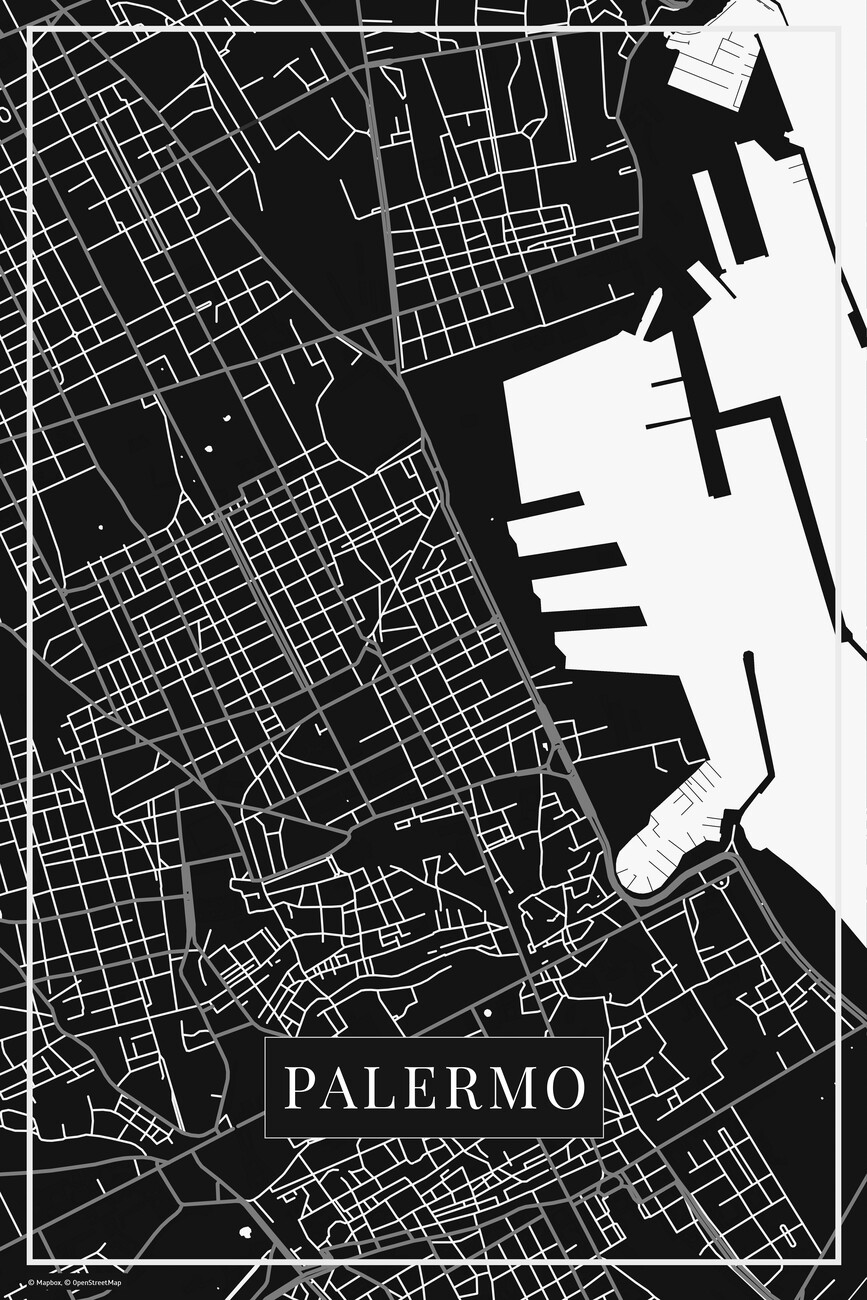Map of Palermo black Maps of all cities and countries for your wall