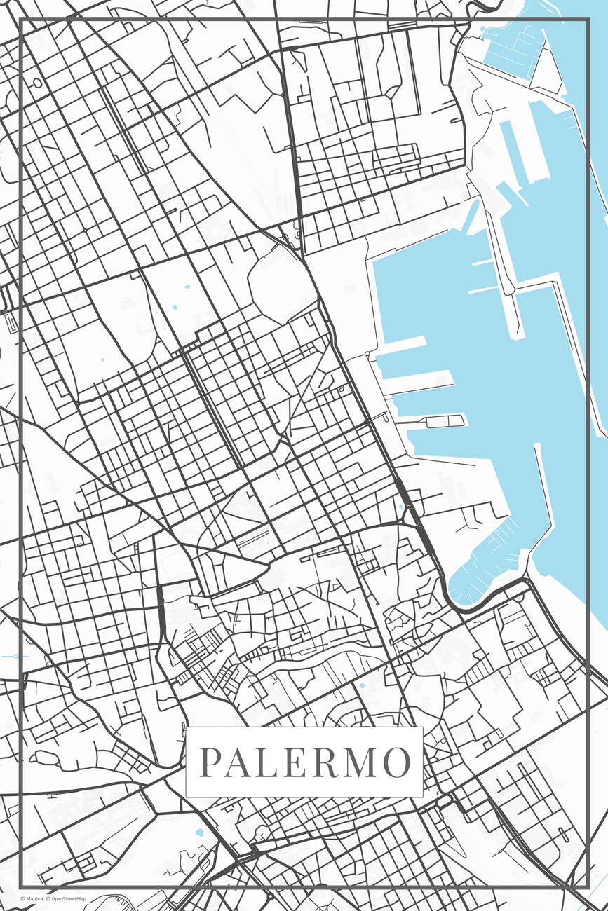 Map of Palermo white ǀ Maps of all cities and countries for your wall