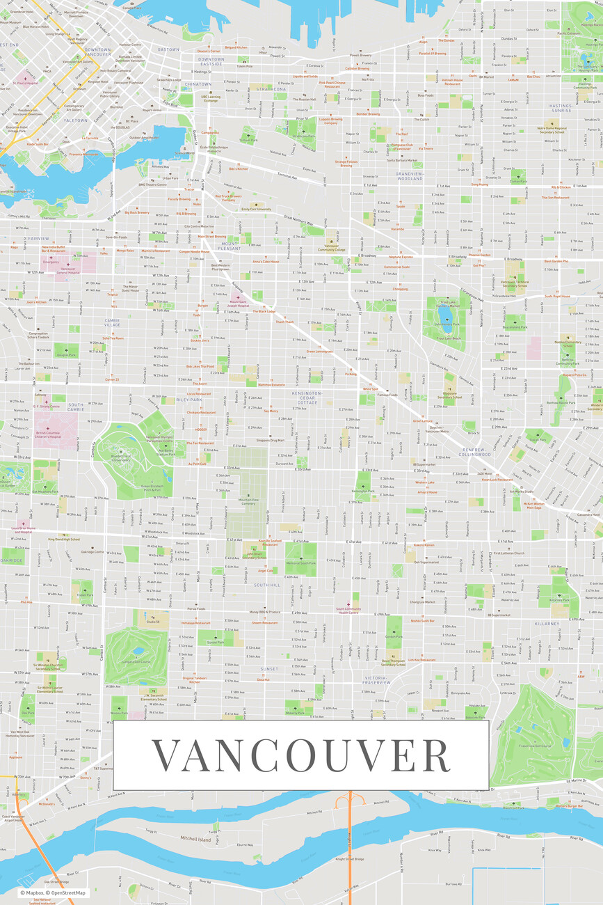 Kartta Vancouver color ǀ Kaikki kaupunkikartat ja maailmankartat seinälle