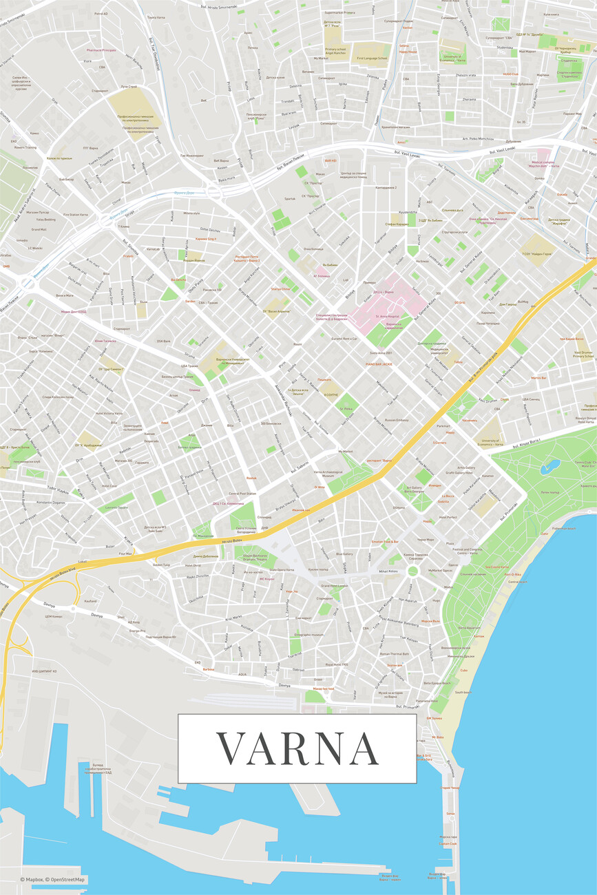 Map of Varna color Maps of all cities and countries for your wall