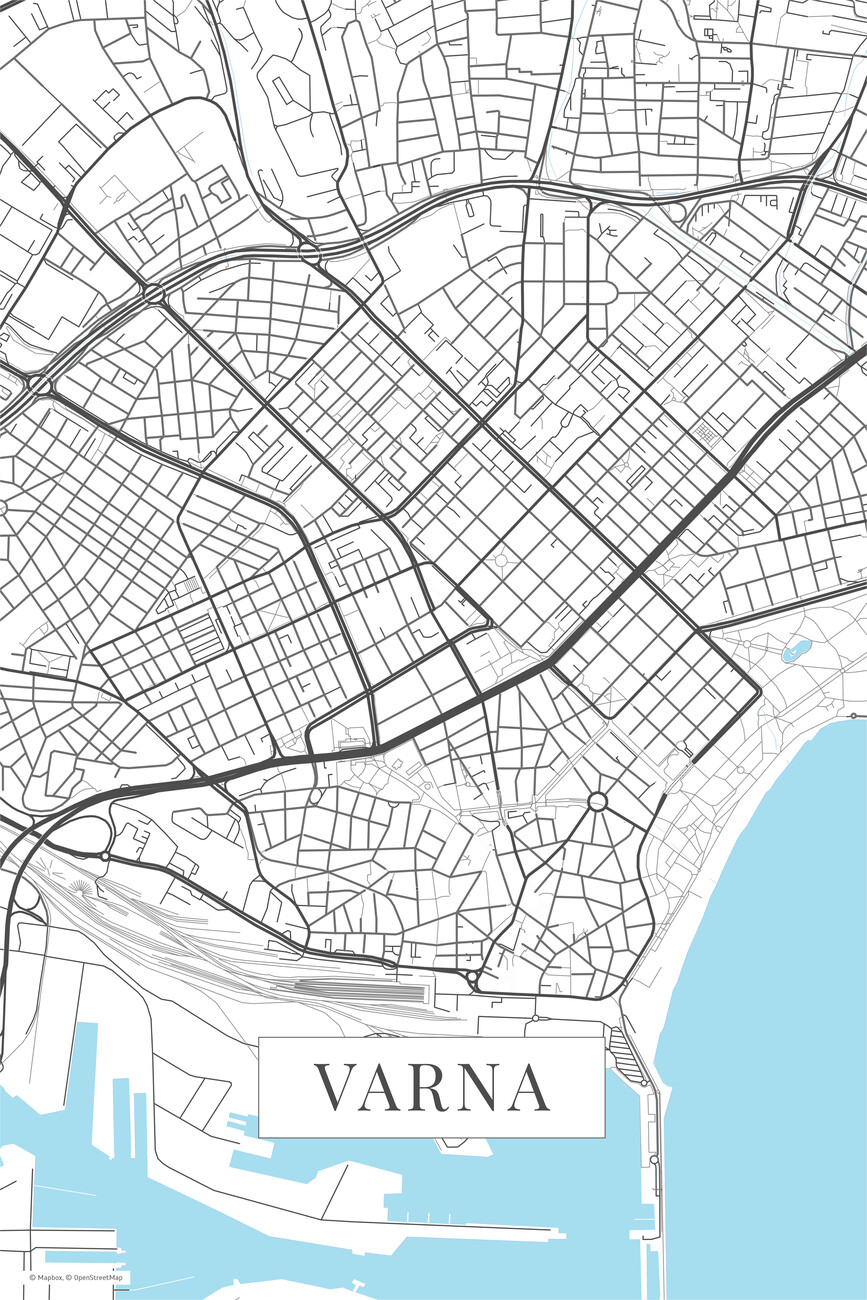 Map of Varna white Maps of all cities and countries for your wall