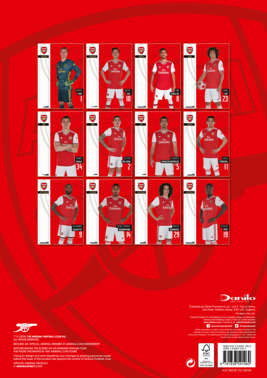 Arsenal FC Wall Calendars 2022 Large selection