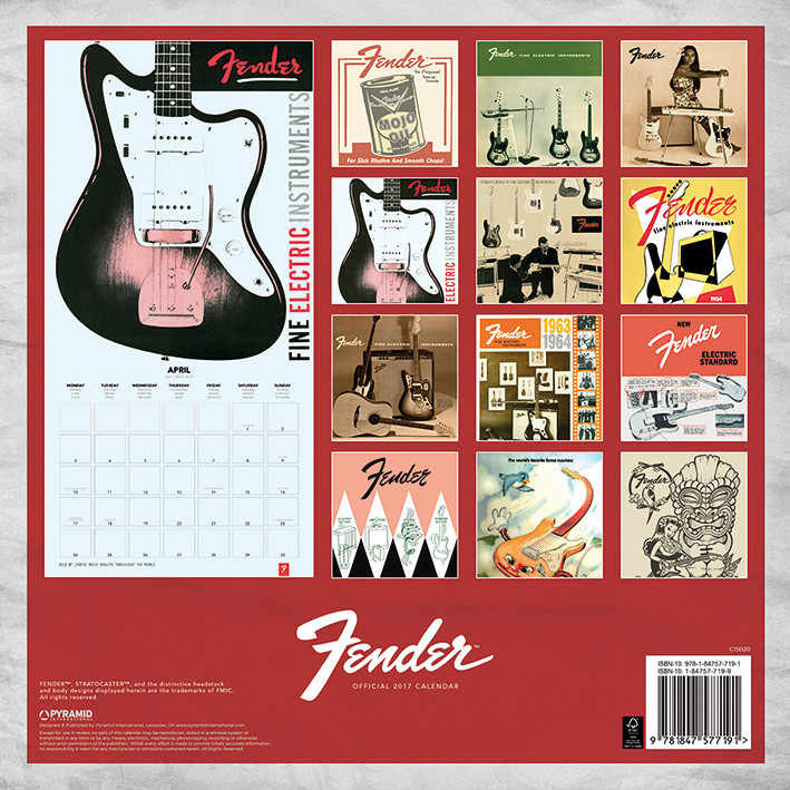 Fender Wall Calendars 2017 Large selection