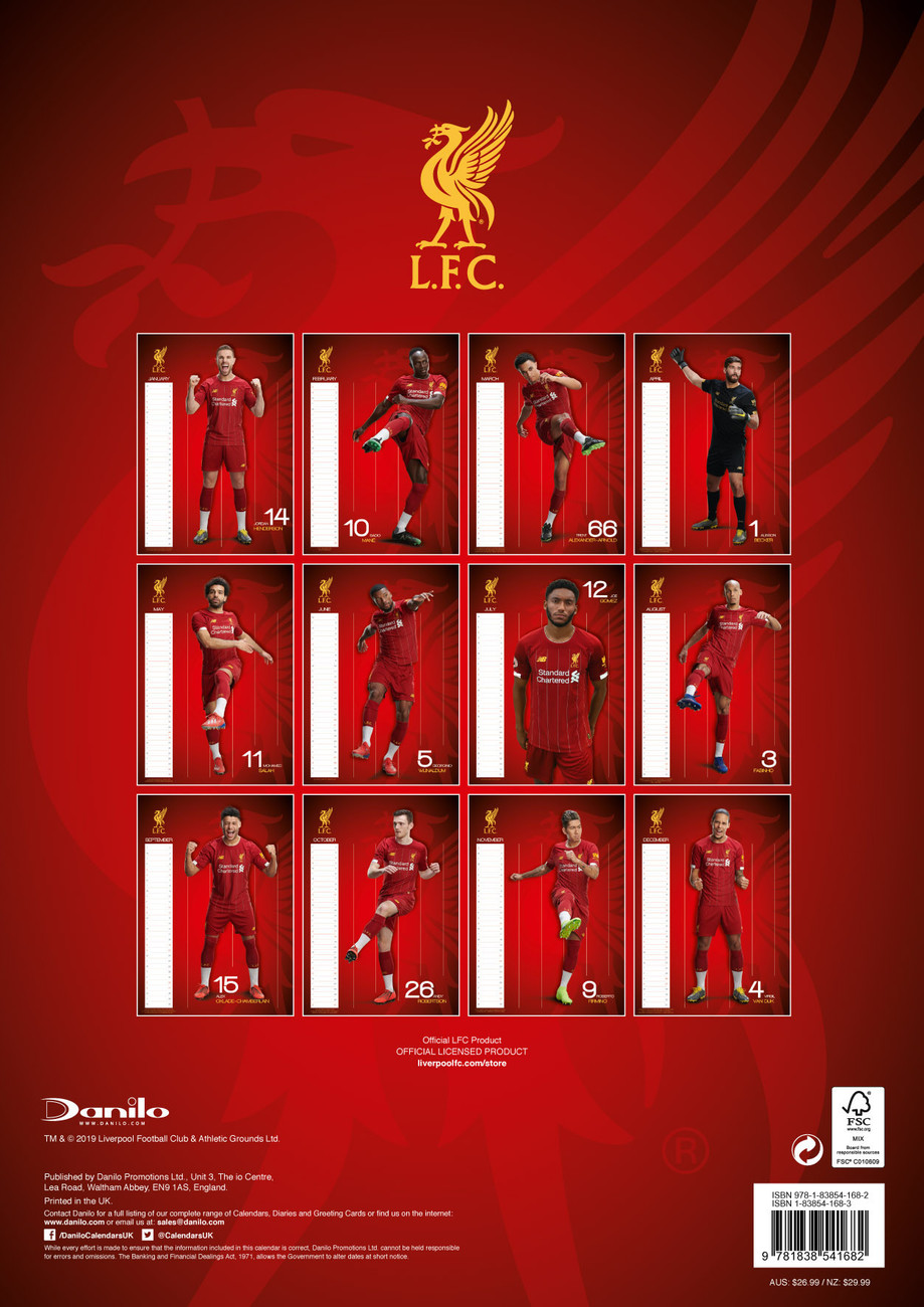 Liverpool FC Wall Calendars 2020 Large selection