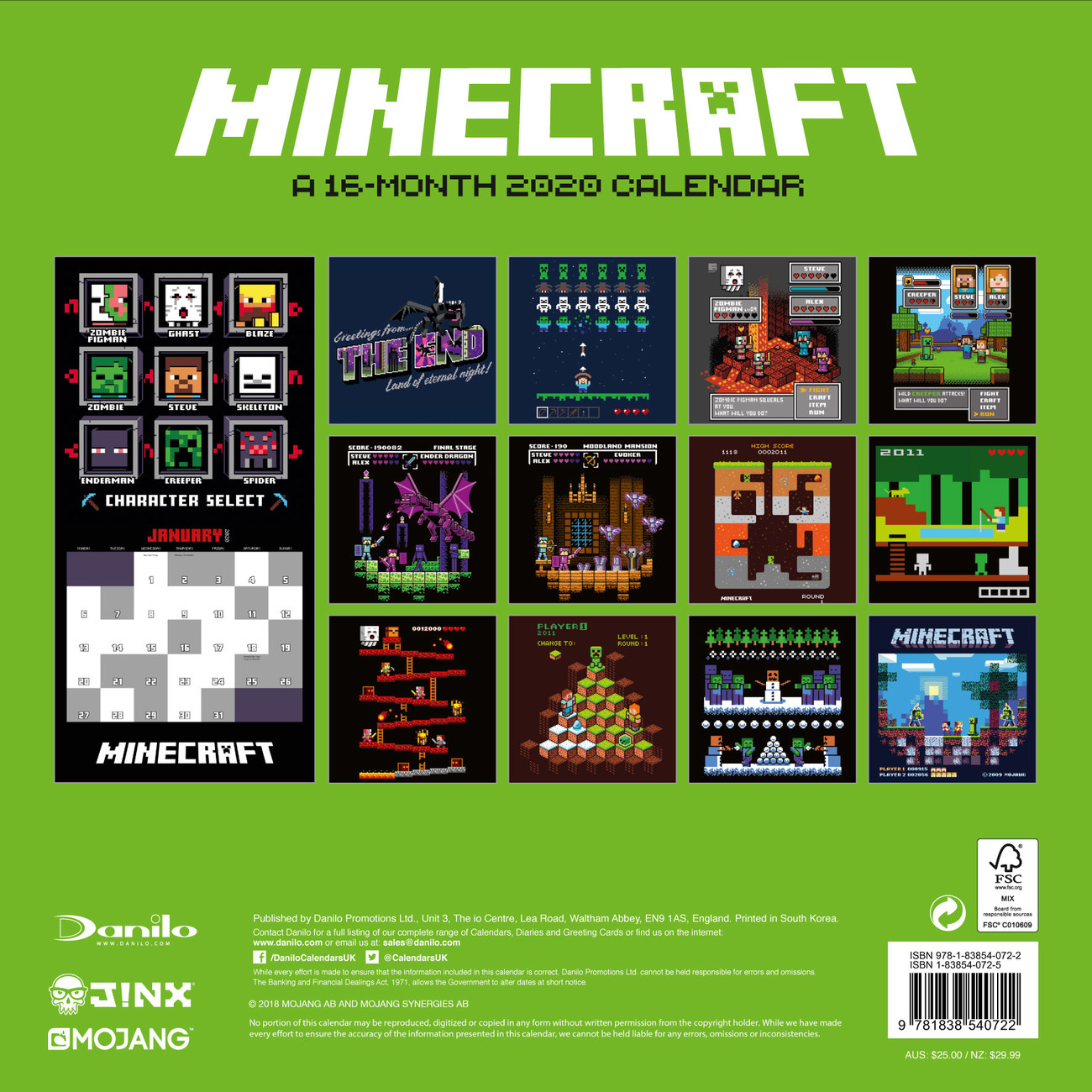 DANI2020-352 Minecraft 2020 Mini Calendar 16 month 