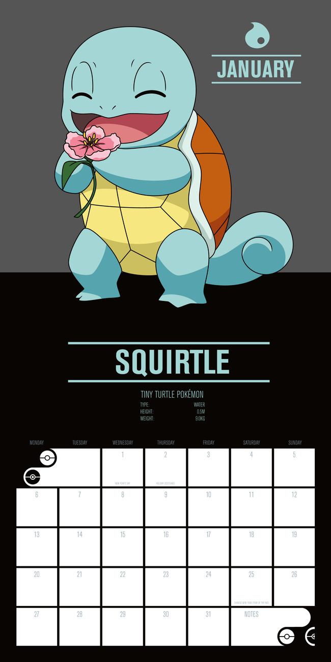 Calendrier photo 30x43cm format A3 Pokemon Ecarlate