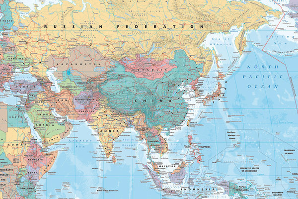 aasian kartta Aasian ja Lähi idän poliittinen kartta Juliste, Poster | Tilaa  aasian kartta