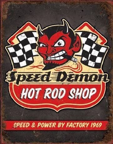Speed Demon Hot Rod Shop Vintage Retro Tin Metal Sign 13 x 16in 
