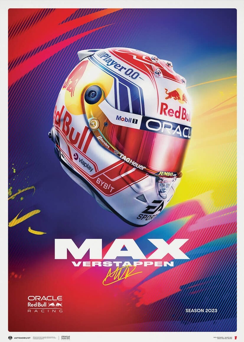 Art Print Oracle Red Bull Racing Max Verstappen Helmet 2023