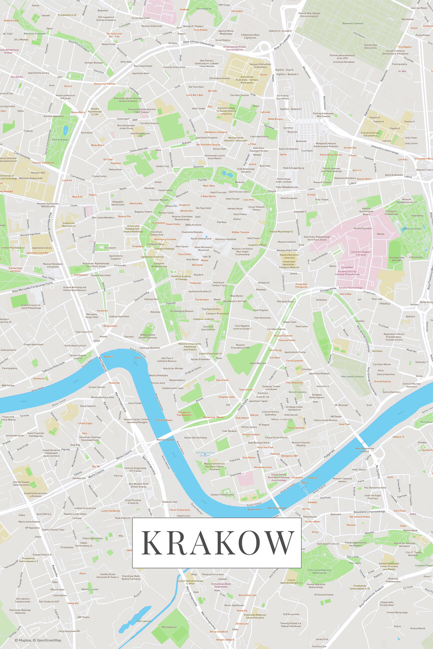 Map of Krakow color ǀ All city maps and world maps on wall