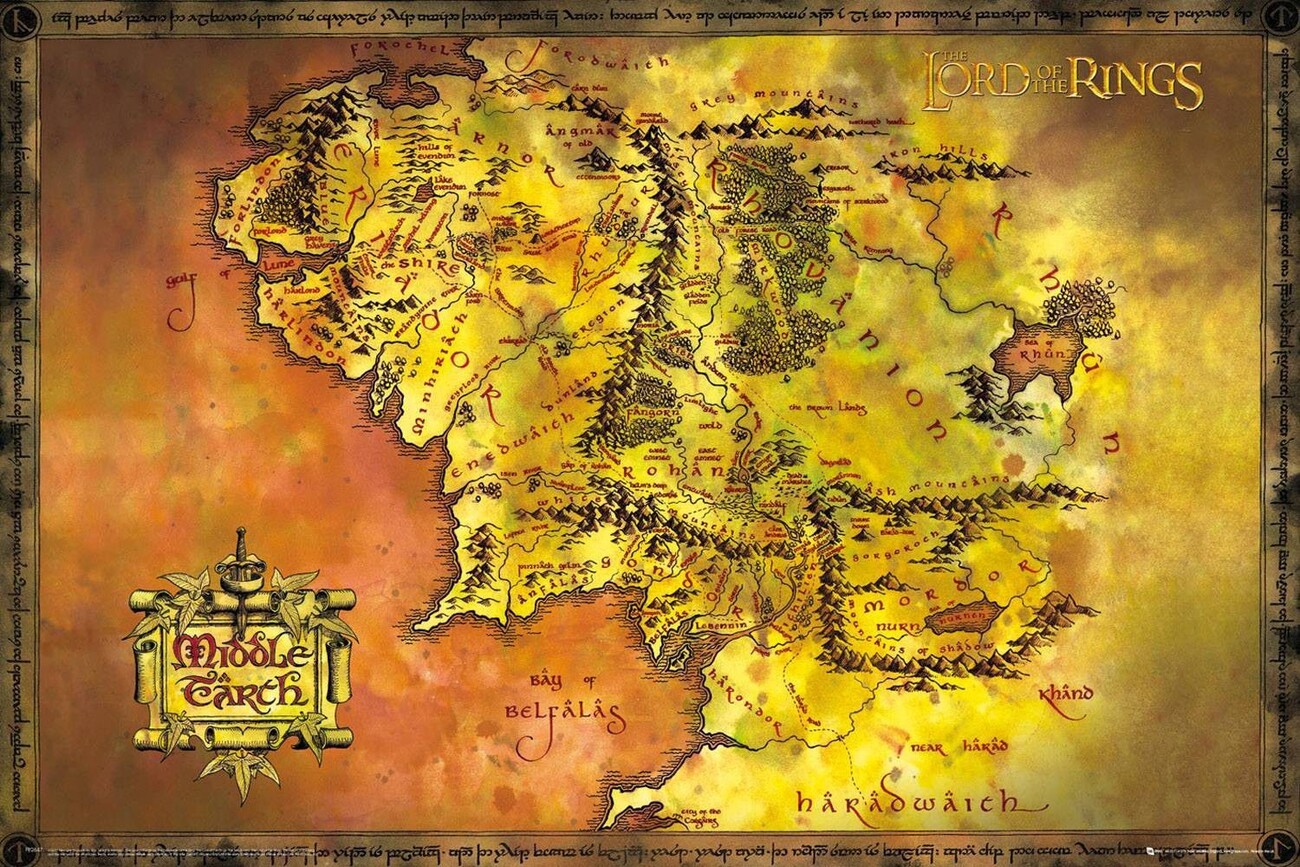 The Lord of the Rings Map Of Middle Earth Premium Satin Poster – Warner  Bros. Shop