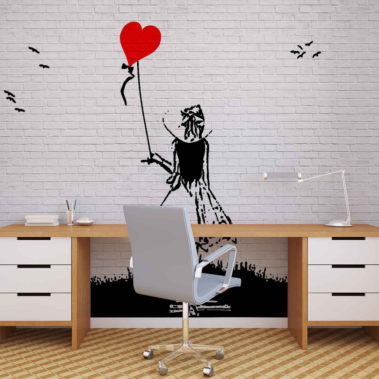 Brick Wall Heart Balloon Girl Graffiti Wall Paper Mural Buy at