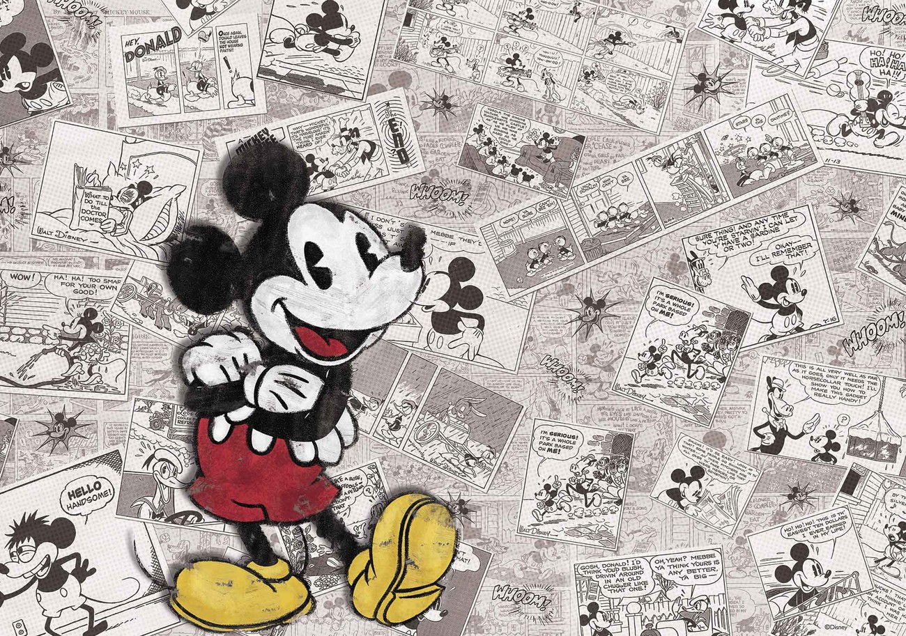 Disney Mickey  Mouse  Newsprint Vintage Wall Paper  Mural 