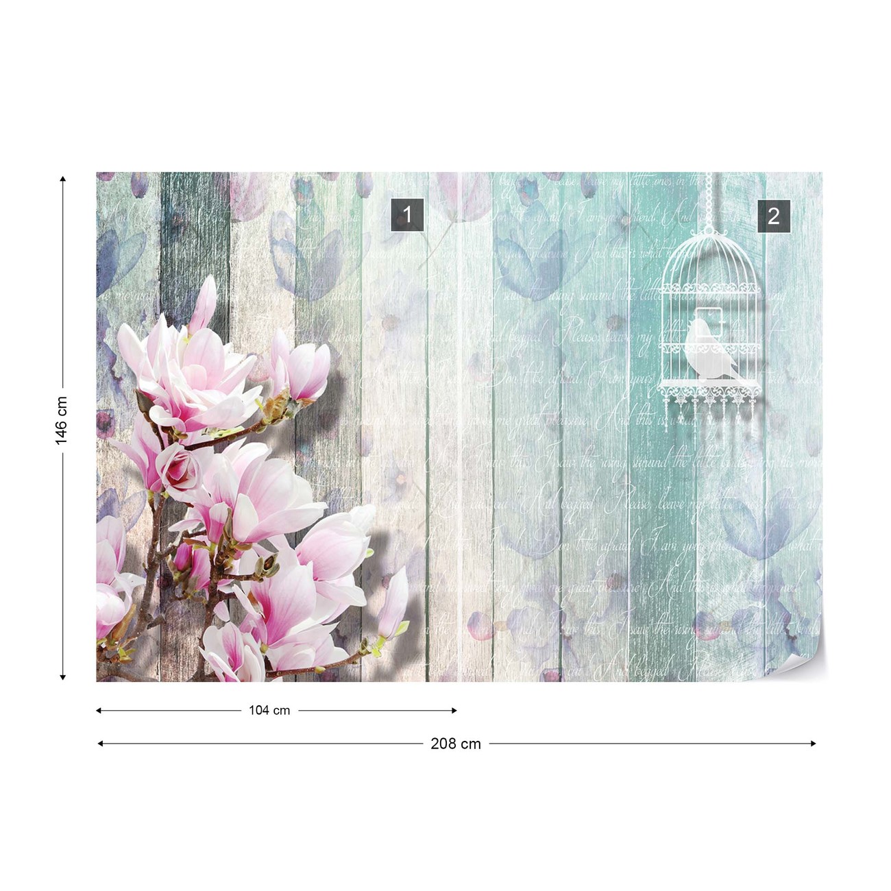 Flowers Vintage Script Rustic Painted Wood Planks Wall Paper Mural ...