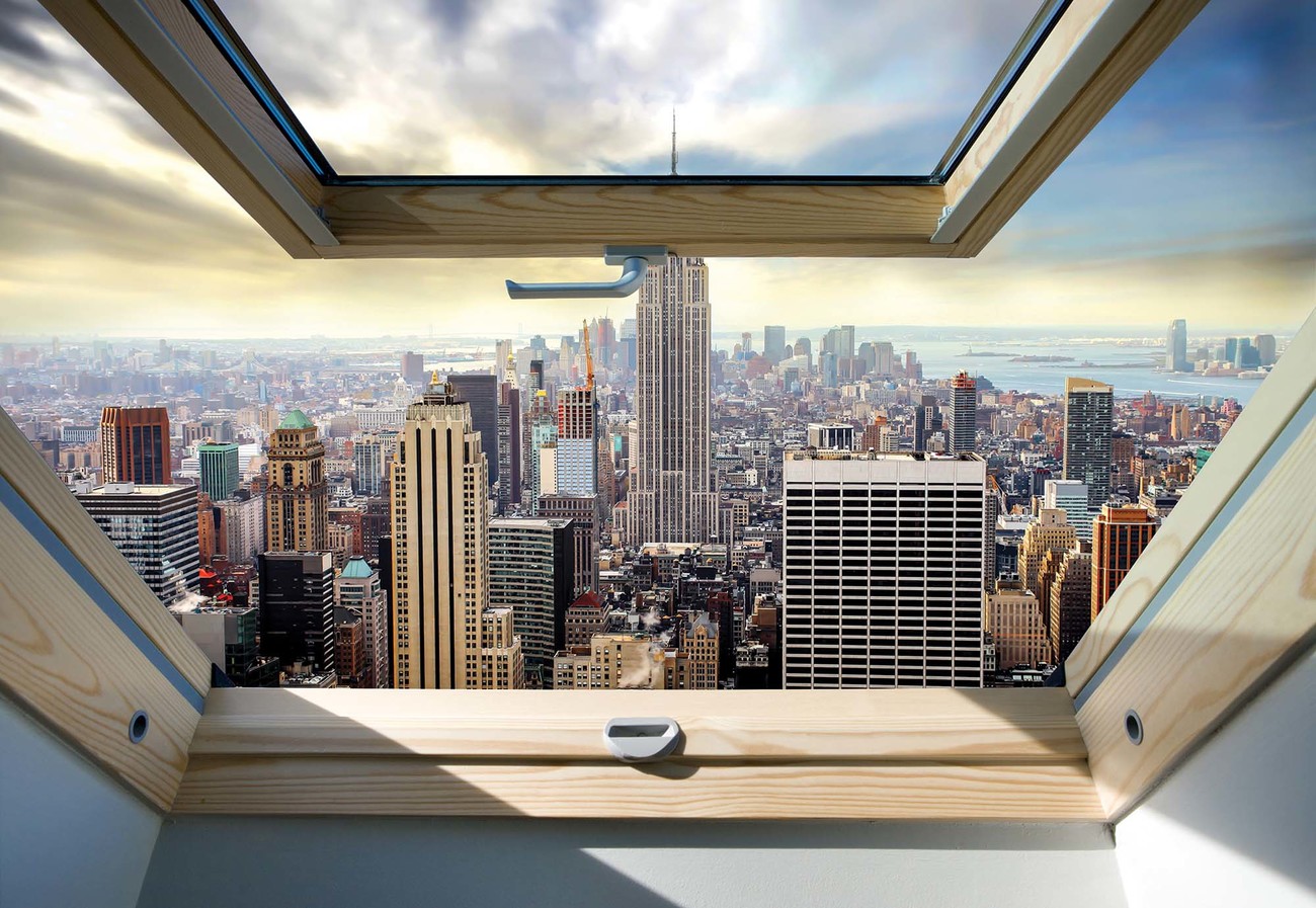 New York City Skyline 3d Skylight Window View Wall Paper Mural Buy At Europosters