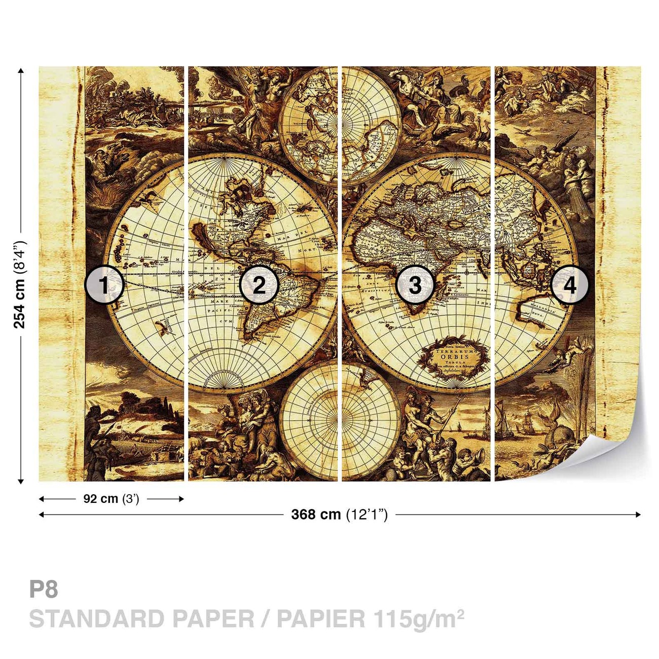 World Map Vintage Wall Paper Mural | Buy at EuroPosters