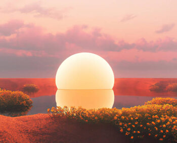 Αυτοκόλλητο 3d render Surreal landscape with light