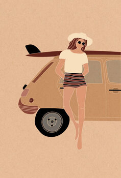 Poster A  female surfer standing by
