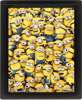 Minions (Moi, moche et méchant) - Many Minions Poster en 3D encadré