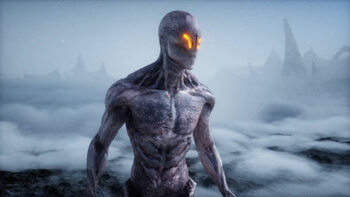 Autocolante Alien on alien planet. Mars surface.