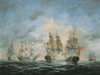 Reprodução do quadro 19th Century Naval Engagement in Home Waters