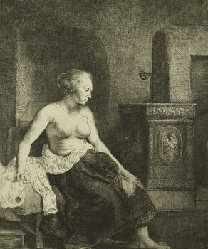Reprodução do quadro A Woman Sitting Half-Dressed Beside a Stove,