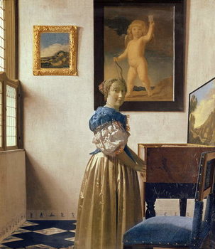 Reprodução do quadro A Young Woman Standing at a Virginal, c.1670-72