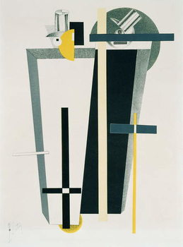Taidejäljennös Abstract composition in grey, yellow and black