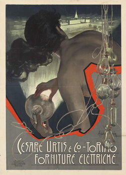 Fine Art Print Advertising poster produced for the Italian lighting supply firm Cesare Urtis & Co. of Turin, 1889