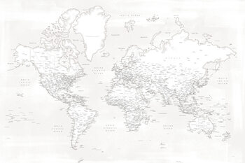 Kartta Almost white detailed world map