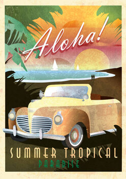 Illustration Aloha Art Deco style Paradise classic
